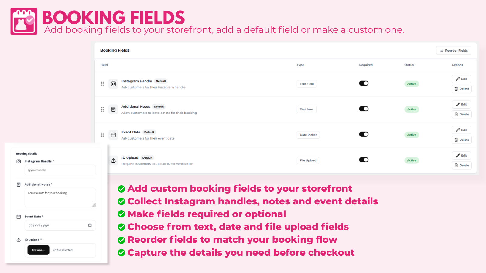 Customisable booking fields