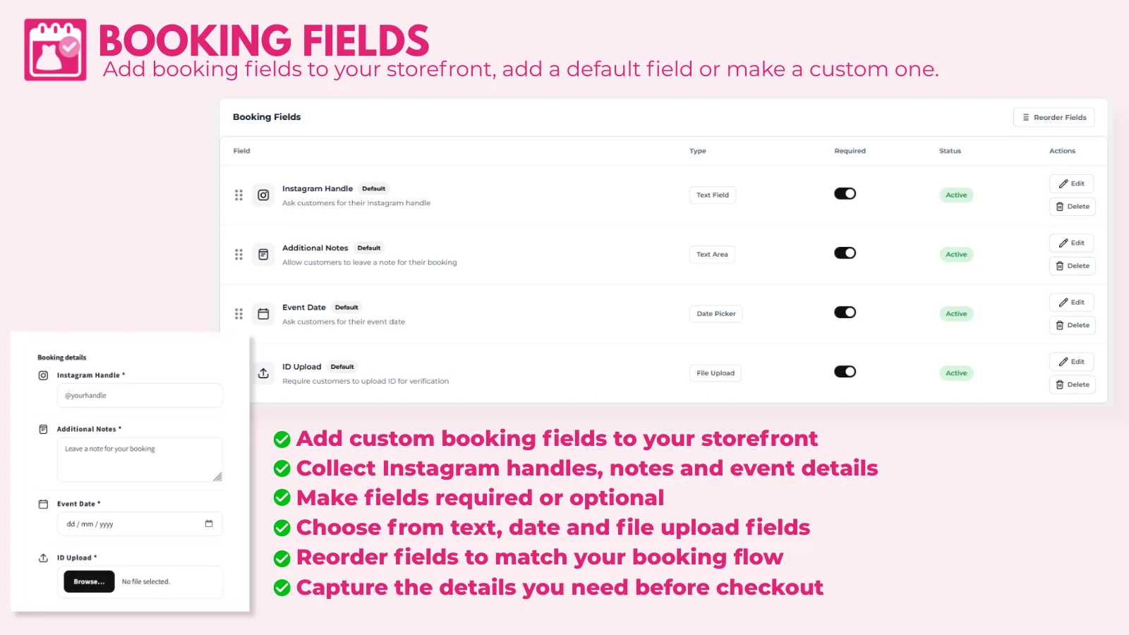 Customisable booking fields