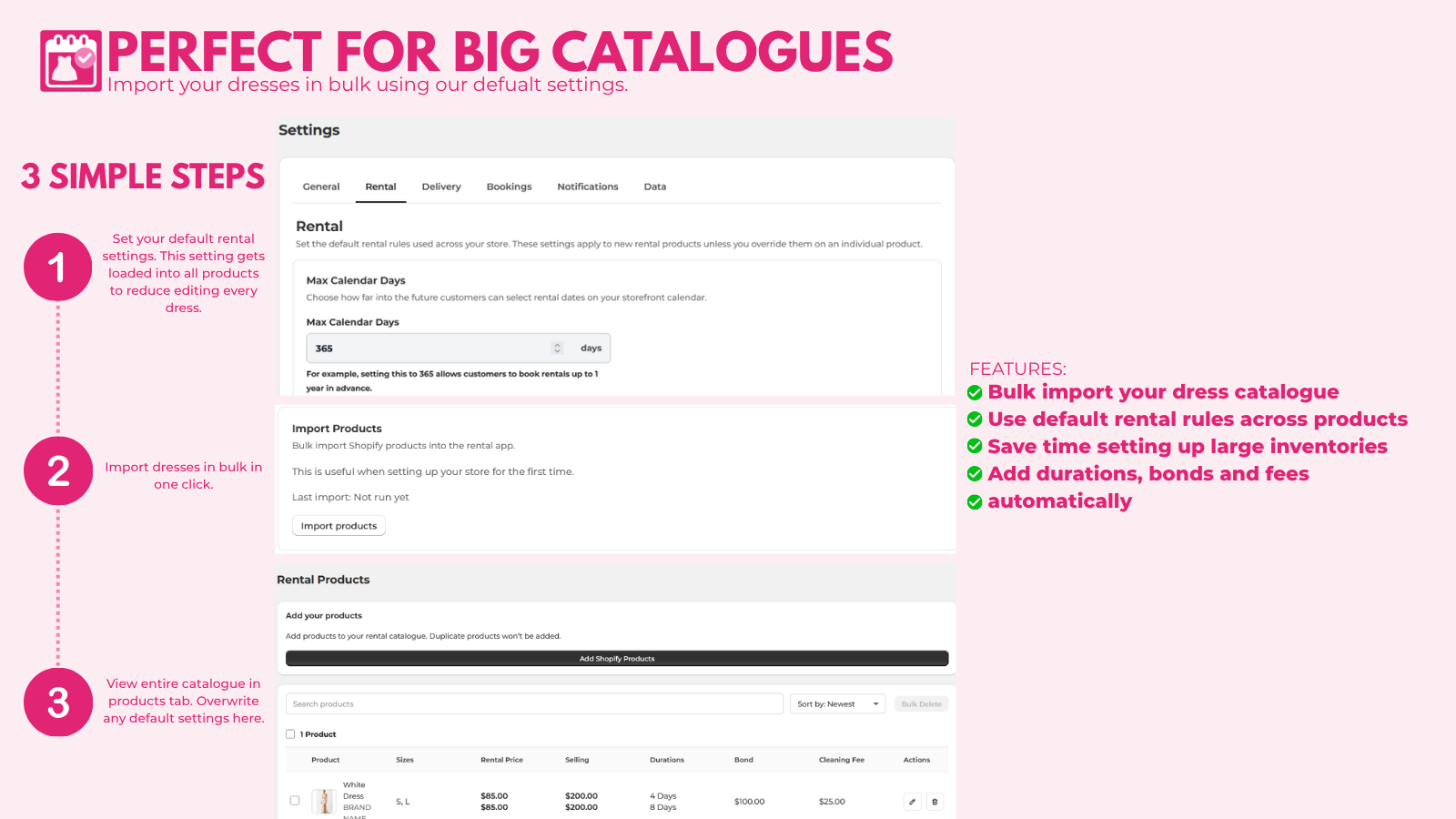 Bulk import rental products screen