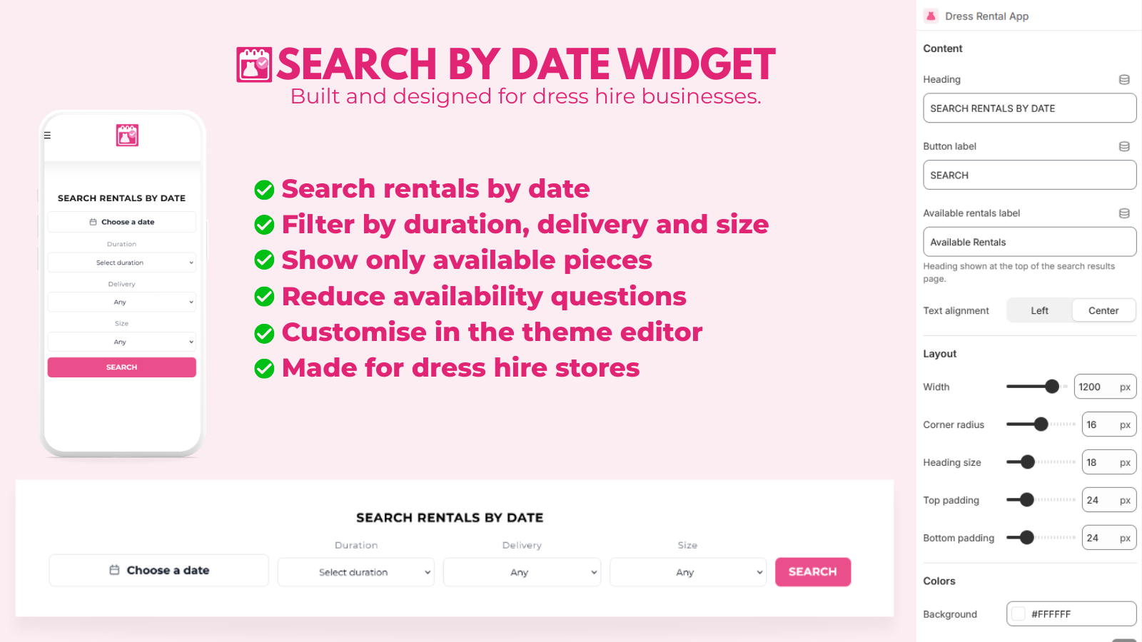 Search by date widget on a Shopify storefront