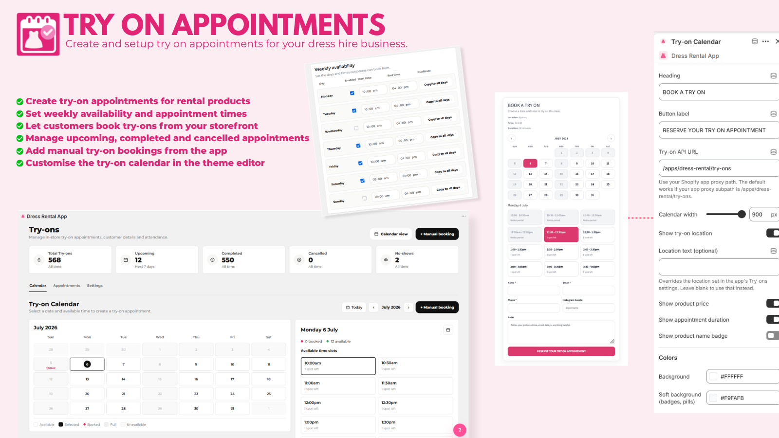 Try-on appointment booking screen